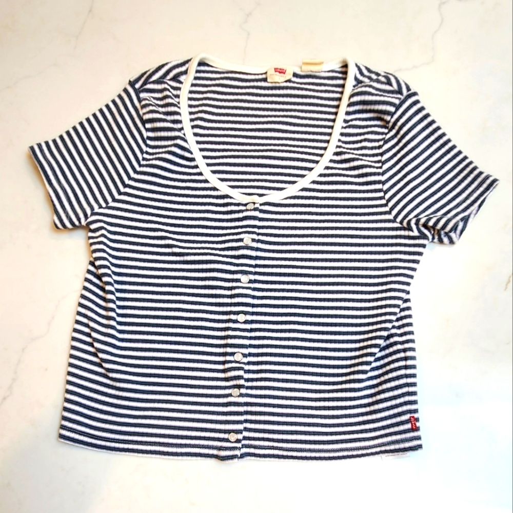 Levi's Green, Purple and White Striped  Shirt